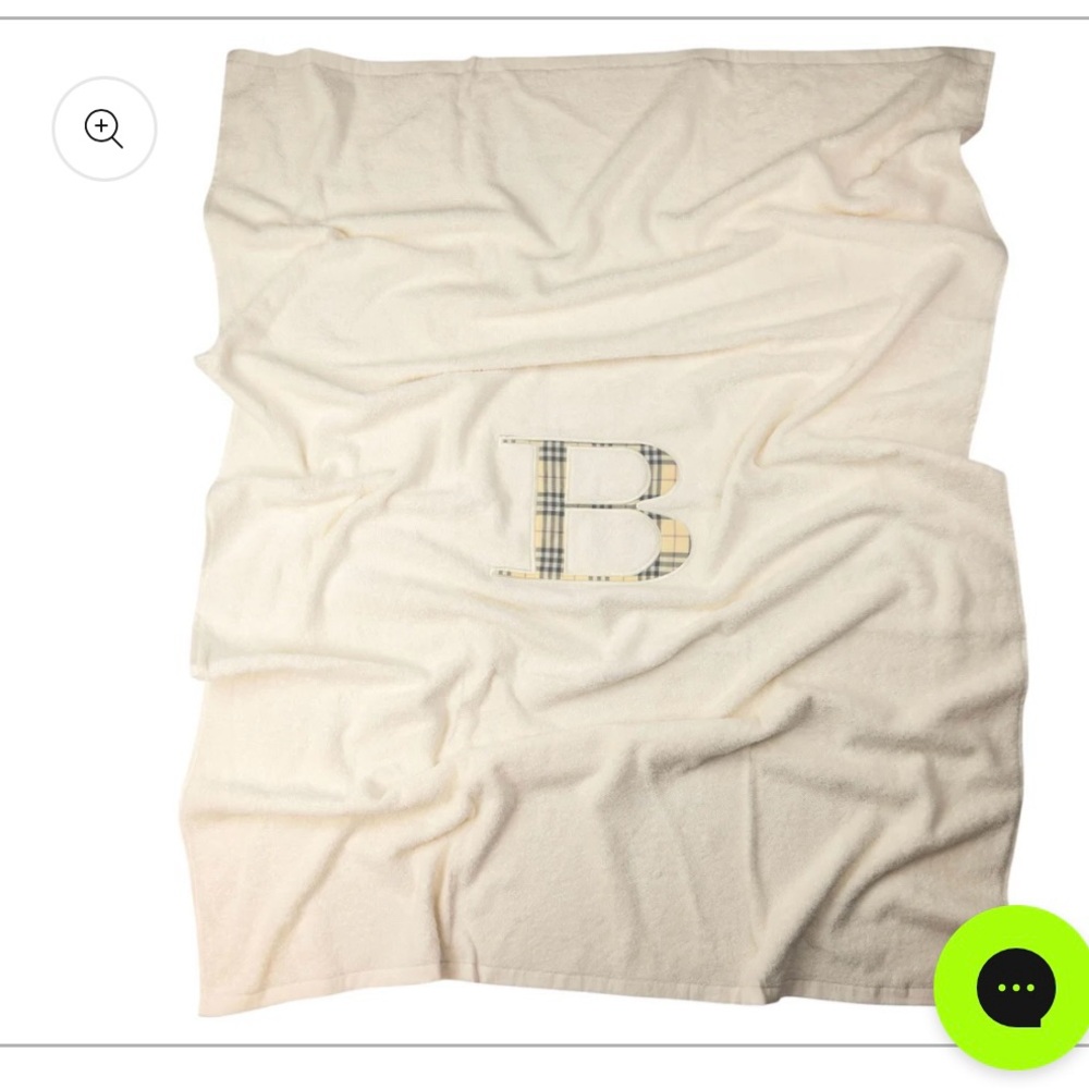 Burberry cream towel with Nova plaid "B." Extra large towel
